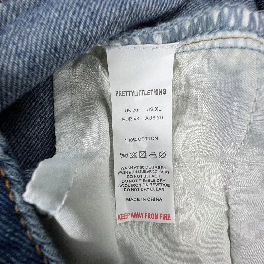 Pretty Little Thing Jeans Womens Plus Blue Distressed Knee Rip Raw Hem 20UK - Picture 8 of 14